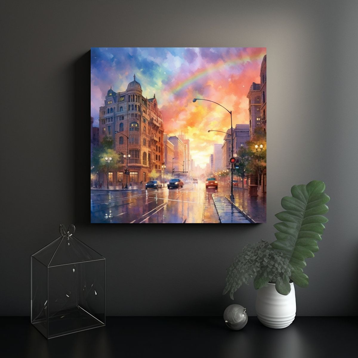 GENERICO - Cuadro En Bastidor Puesta De Sol En La Ciudad 80x80 Cm