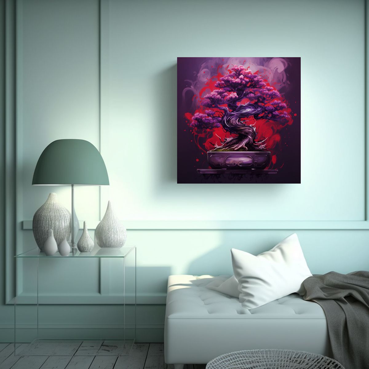 GENERICO - Pintura Decorativa Bonsái De Abeto En Púrpura 80x80 Cm