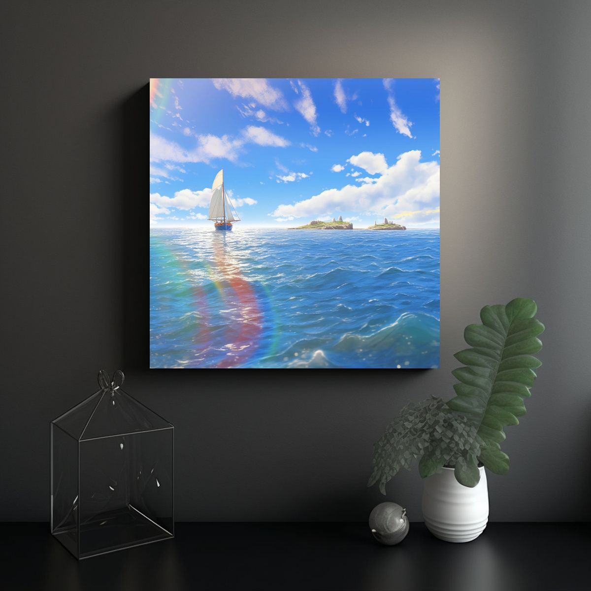 GENERICO - Pintura Decorativa Marina Arcoíris En El Mar 70x70 Cm