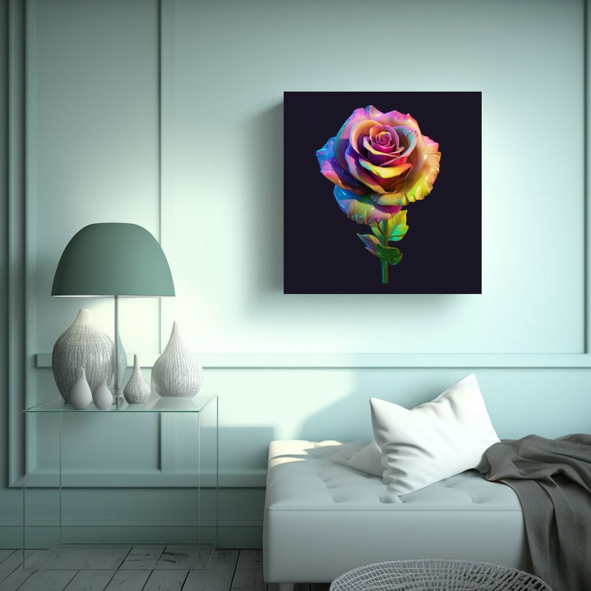 GENERICO - Composición Adorable Rosa En Rosa Con Destellos 70x70 Cm