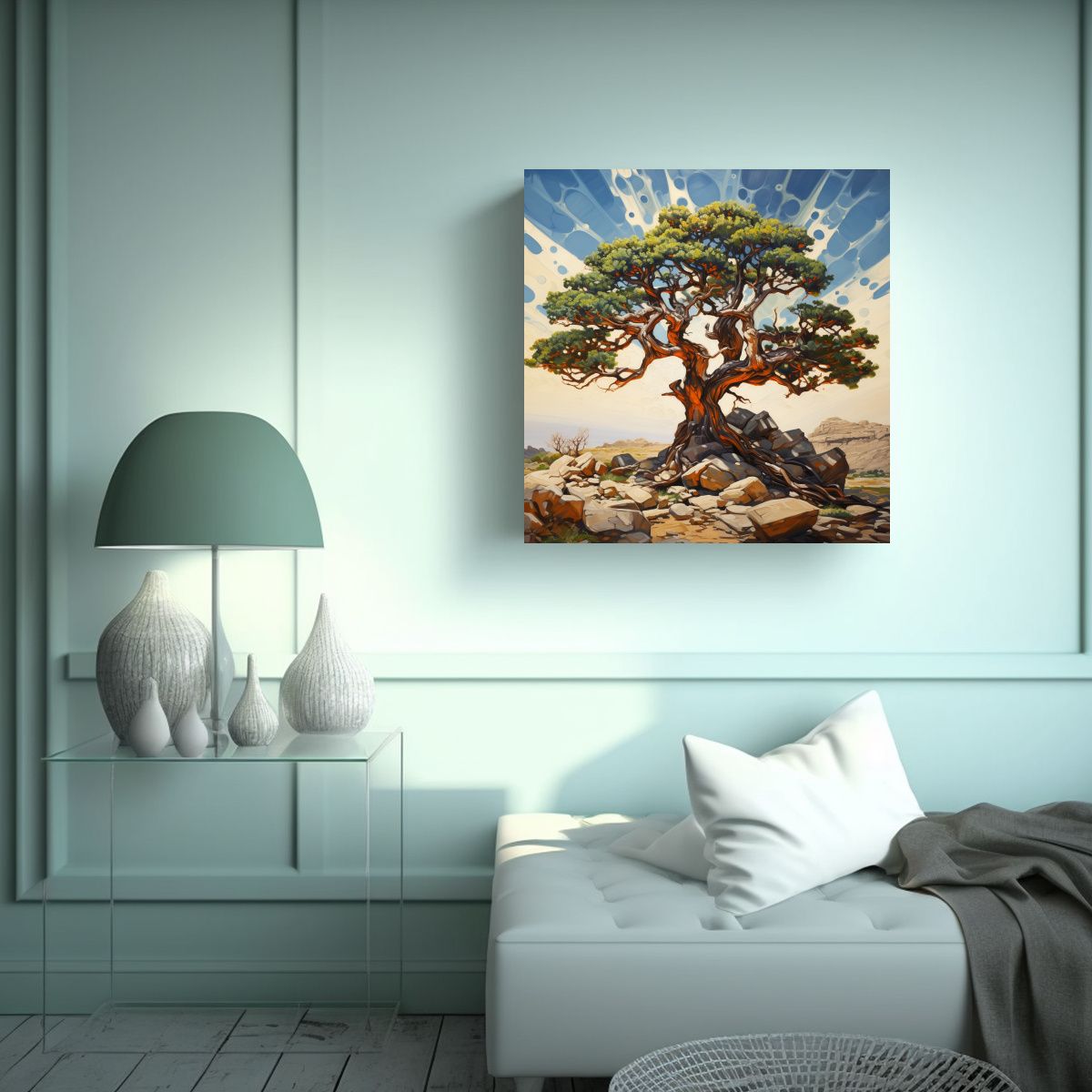 GENERICO - Pintura Abstracta De árbol De Enebro En Lienzo 90x90 Cm