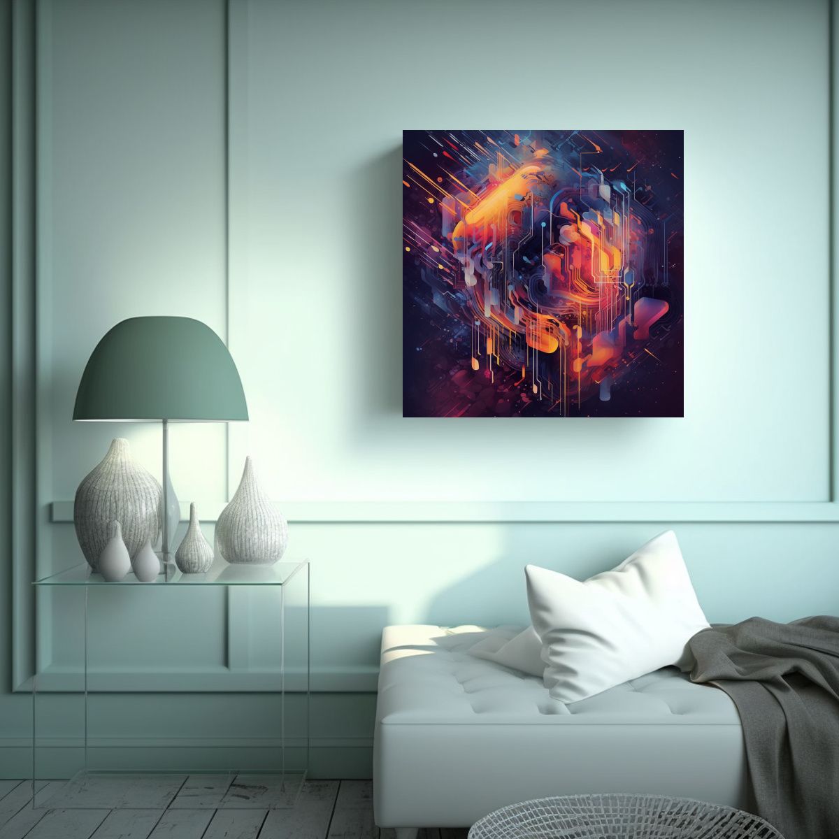 GENERICO - Cuadro Abstracción Generativa AI Impacto Visual 70x70 Cm