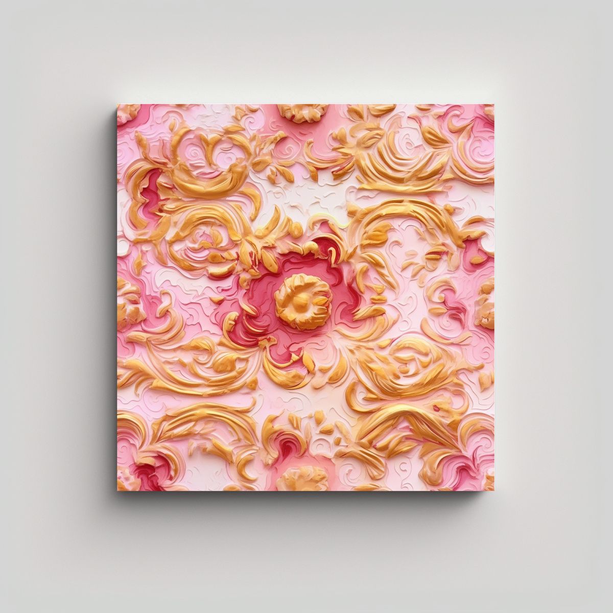 GENERICO - Cuadro Moderno Impactante Pintura Rosa Y Dorada 70x70 Cm.