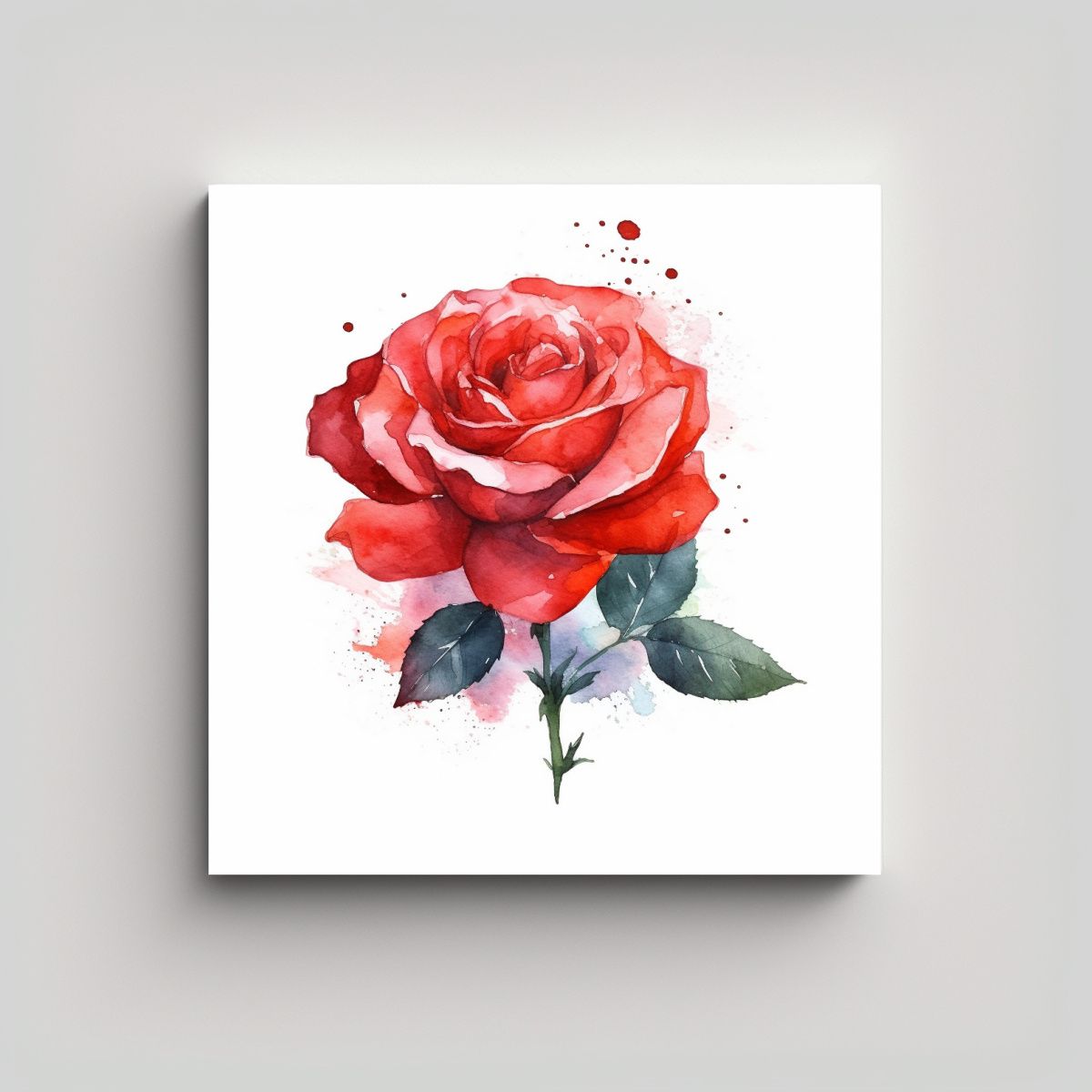 GENERICO - Cuadro Decorativo Estilo Acuarela Rosa Roja En 90x90 Cm