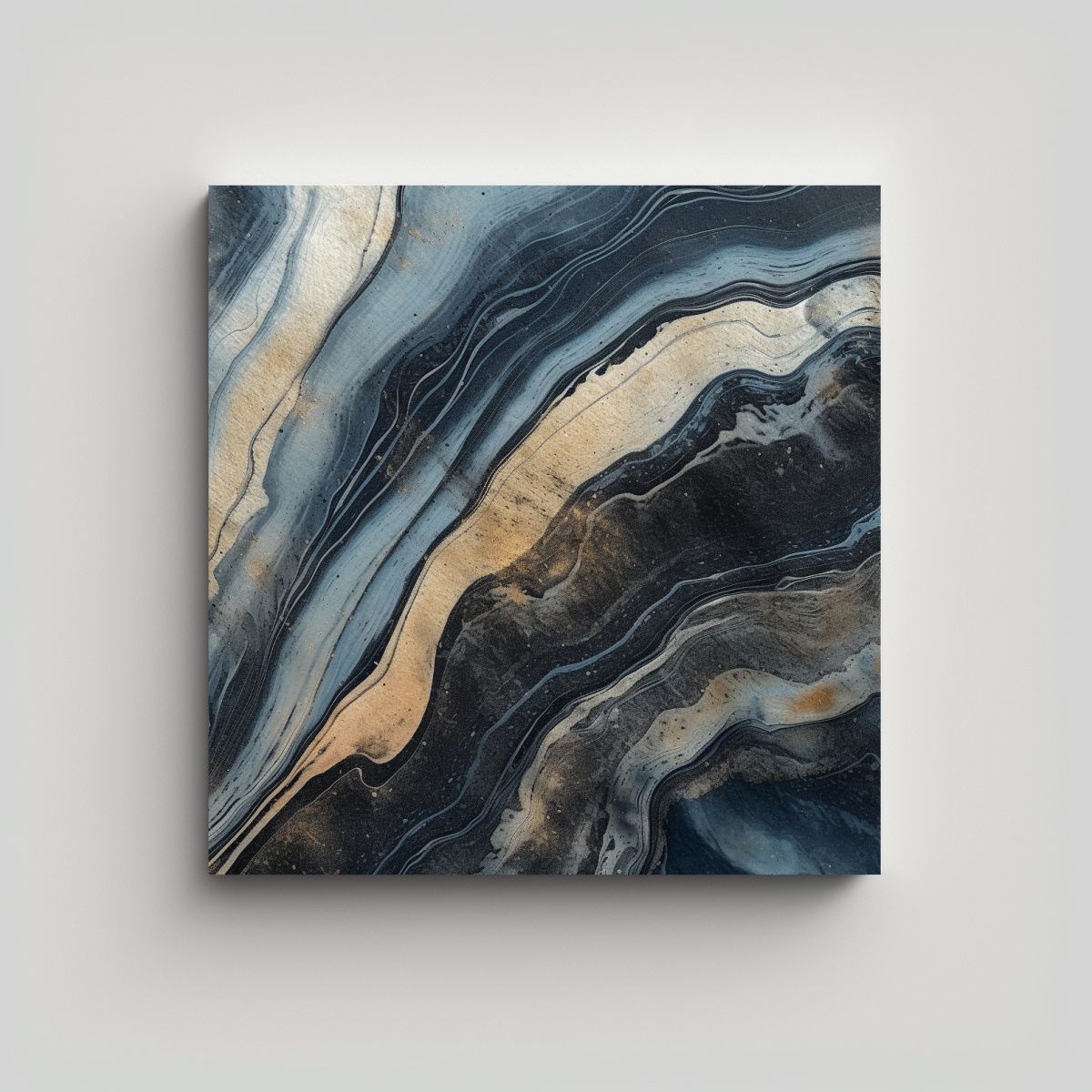 GENERICO - Cuadro En Bastidor Azul Y Negro Con Franja Negra 70x70 Cm
