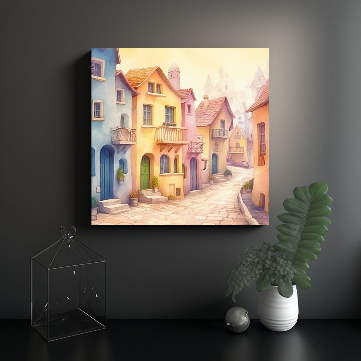 GENERICO - Pinturas Decorativas De Casas Francesas Coloridas 70x70 Cm