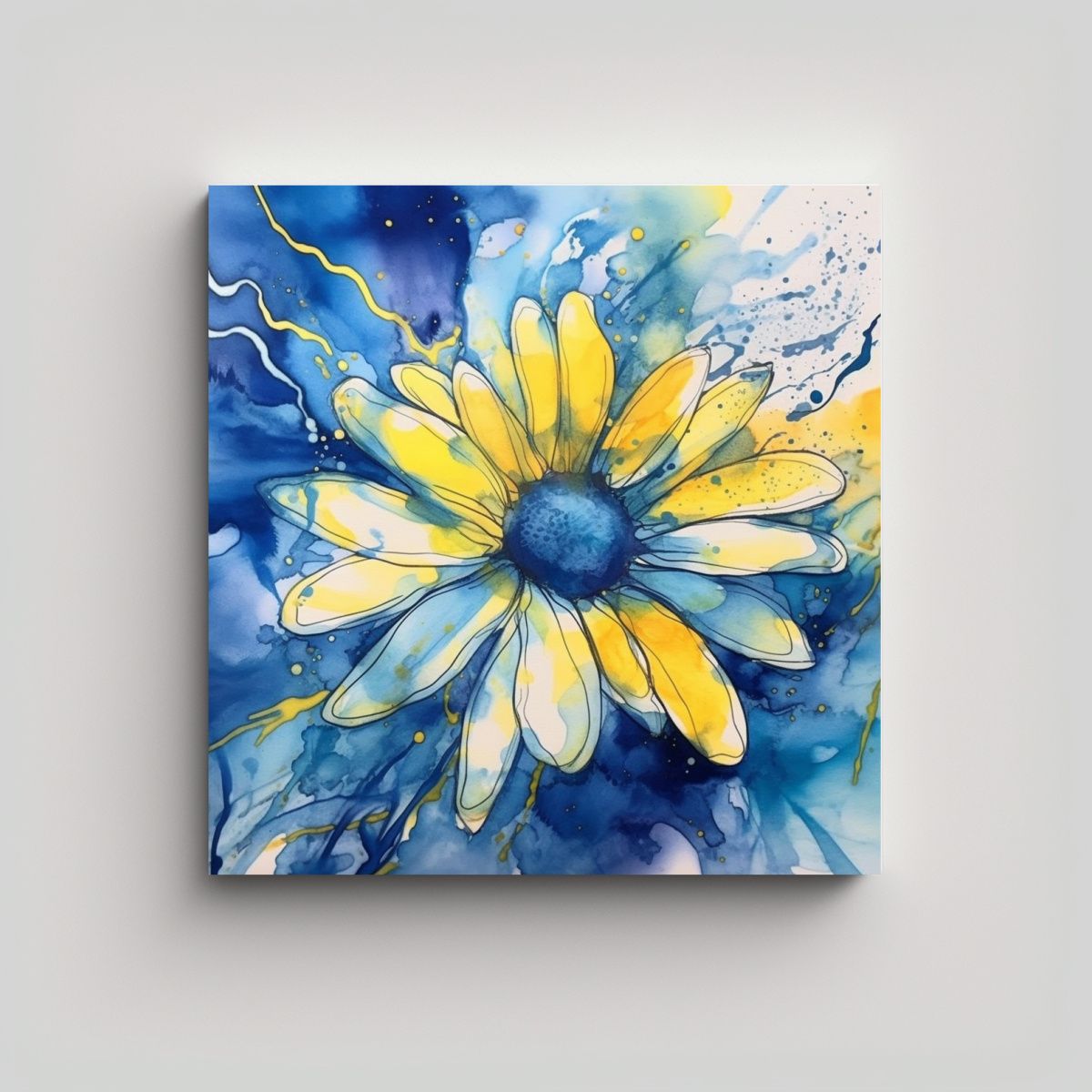 GENERICO - Cuadro Floral Con Margarita En Acuarela Y Tinta 70x70 Cm
