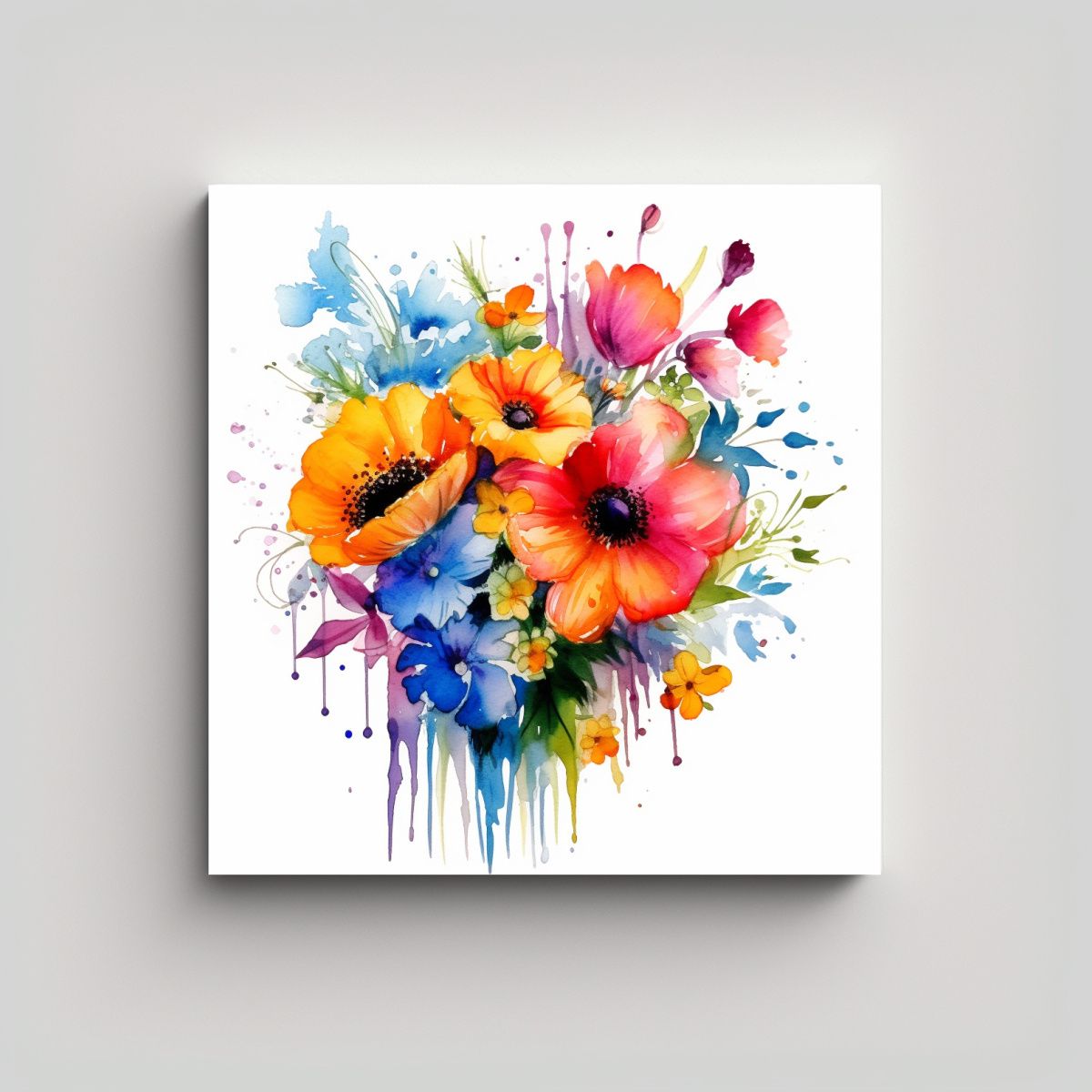GENERICO - Verano Flores Acuarelas Relieve Arte Pared 70x70 Cm