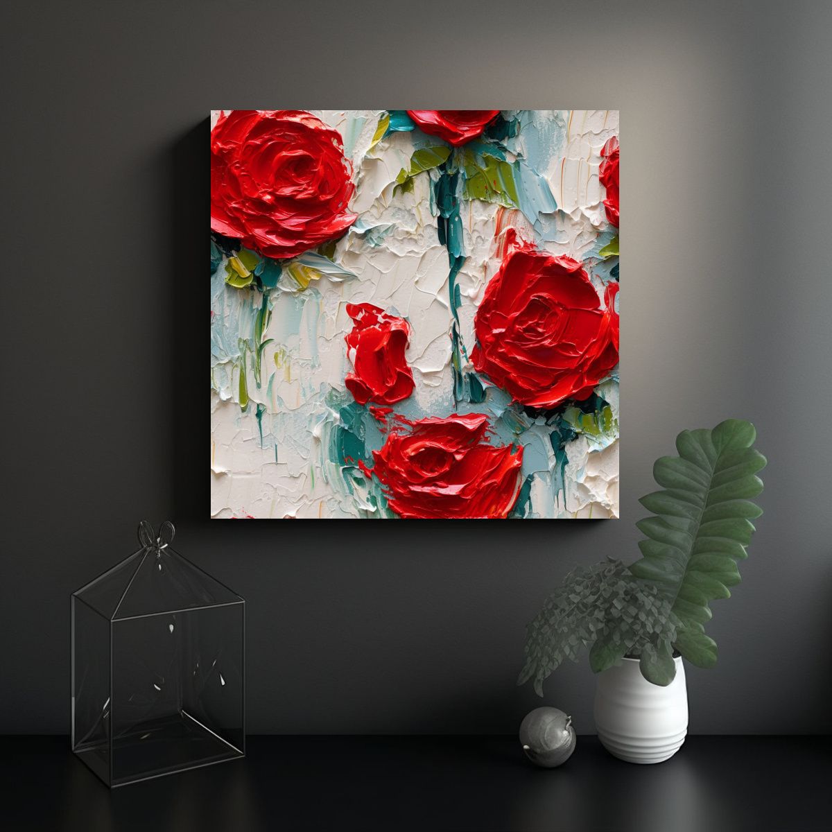 GENERICO - Cuadros Decorativos Con Rosas Rojas En Fondo 80x80 Cm.