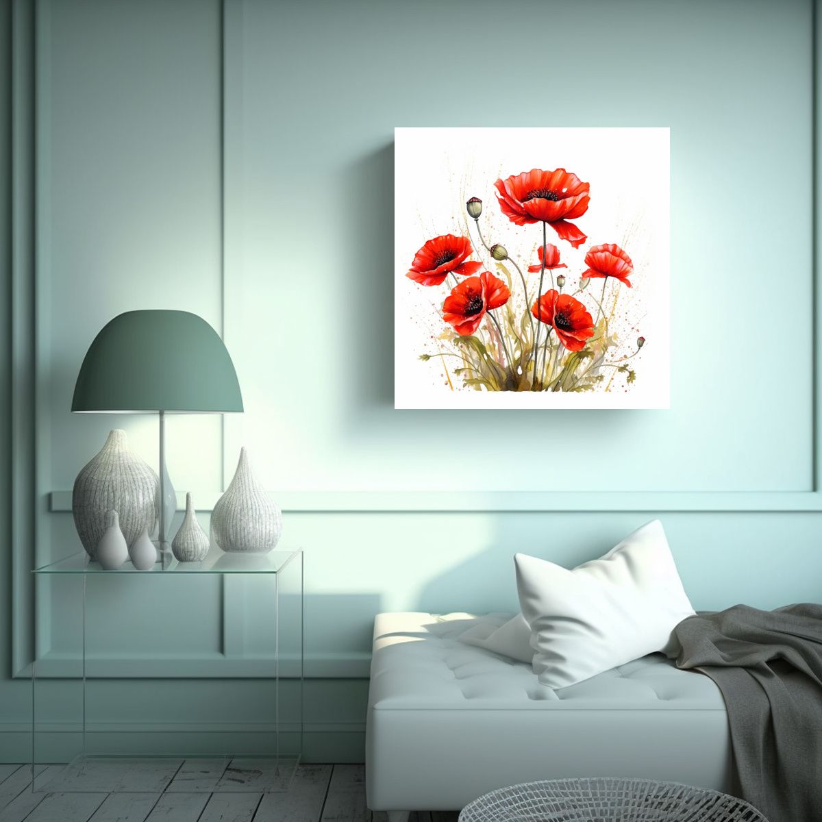 GENERICO - Cuadros Decorativos De Amapolas HD En Blanco 80x80 Cm