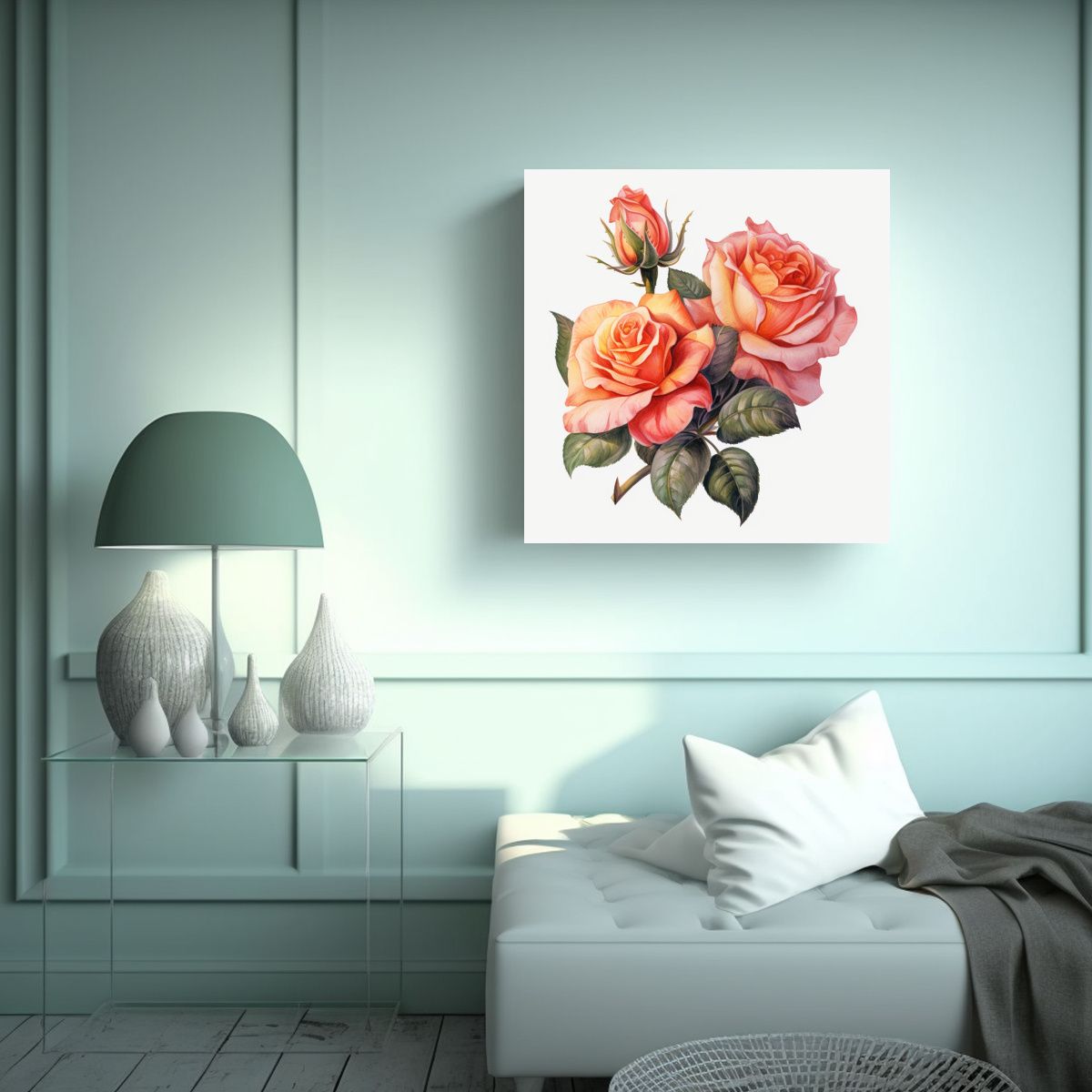 GENERICO - Cuadro Conceptual Linda Flores Acuarela Imágenes 80x80 Cm