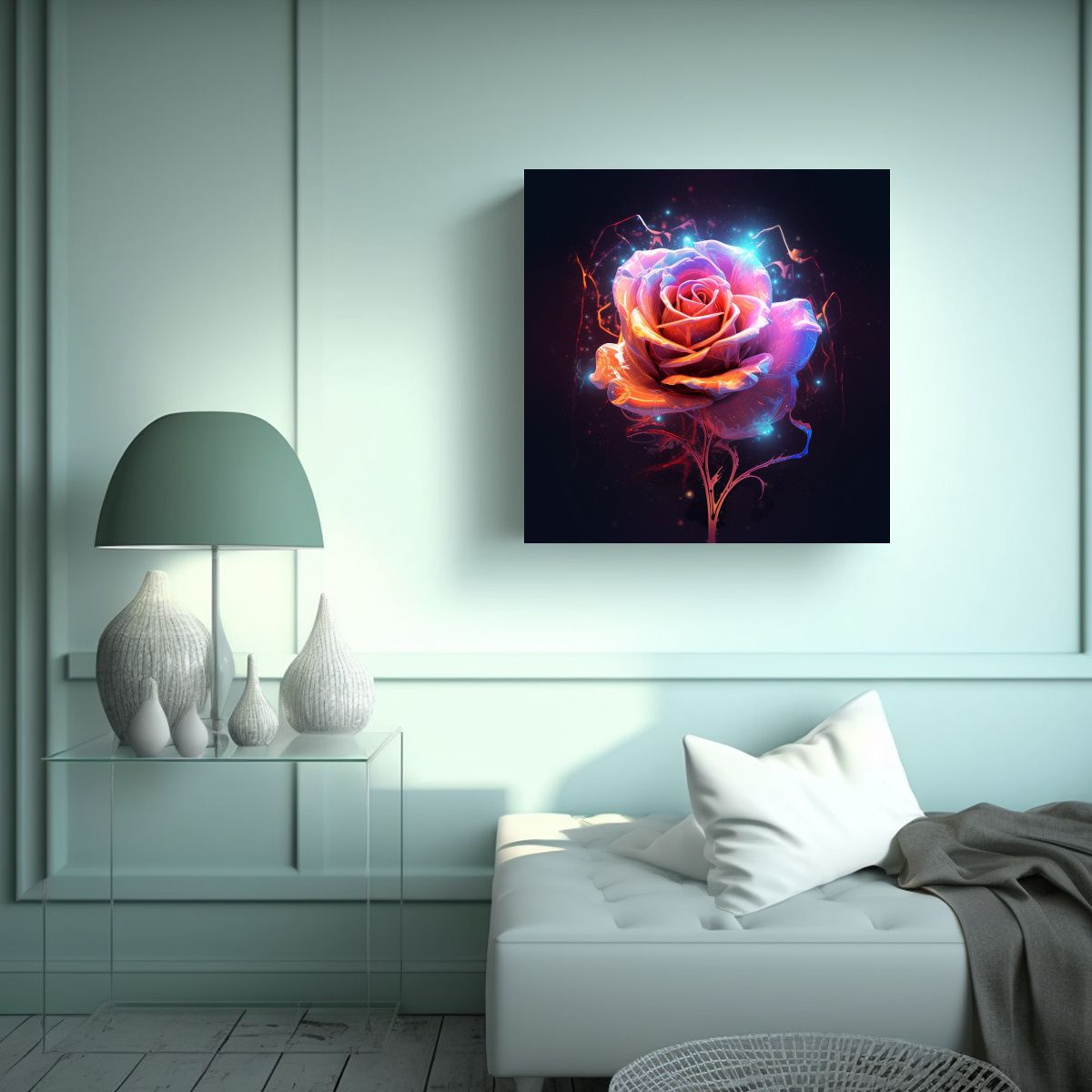 GENERICO - Lienzo Innovador De Rosa Neón Abstracta - Arte 80x80 Cm