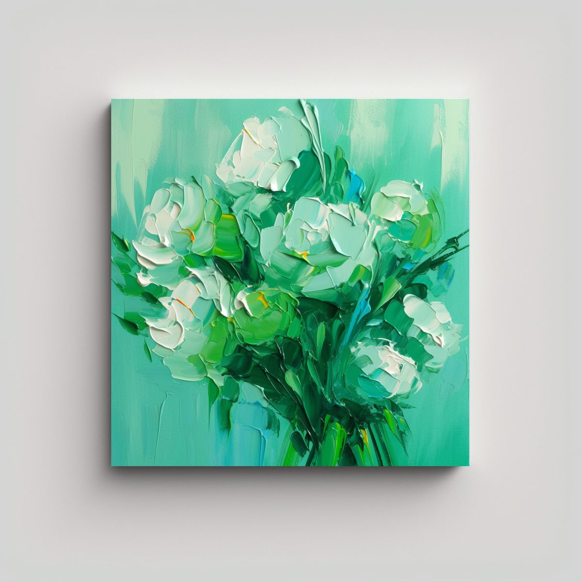 GENERICO - Pintura De Flores En Lienzo En Colores Verde Y 80x80 Cm