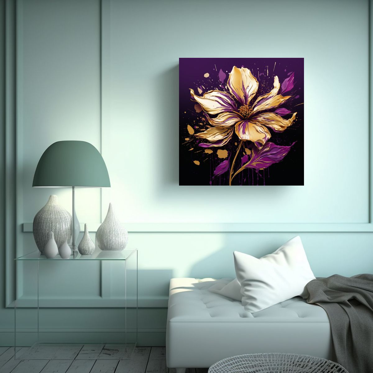 GENERICO - Pintura Mural En Colores Púrpura Y Dorado Con 70x70 Cm