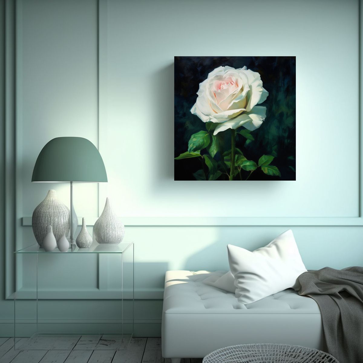 GENERICO - Cuadro Minimalista Moderno - Rosa Blanca Con 70x70 Cm