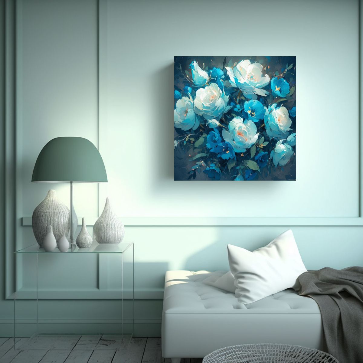 GENERICO - Arte Intensidad A Cyan Flores Pintura En Lienzo 70x70 Cm.
