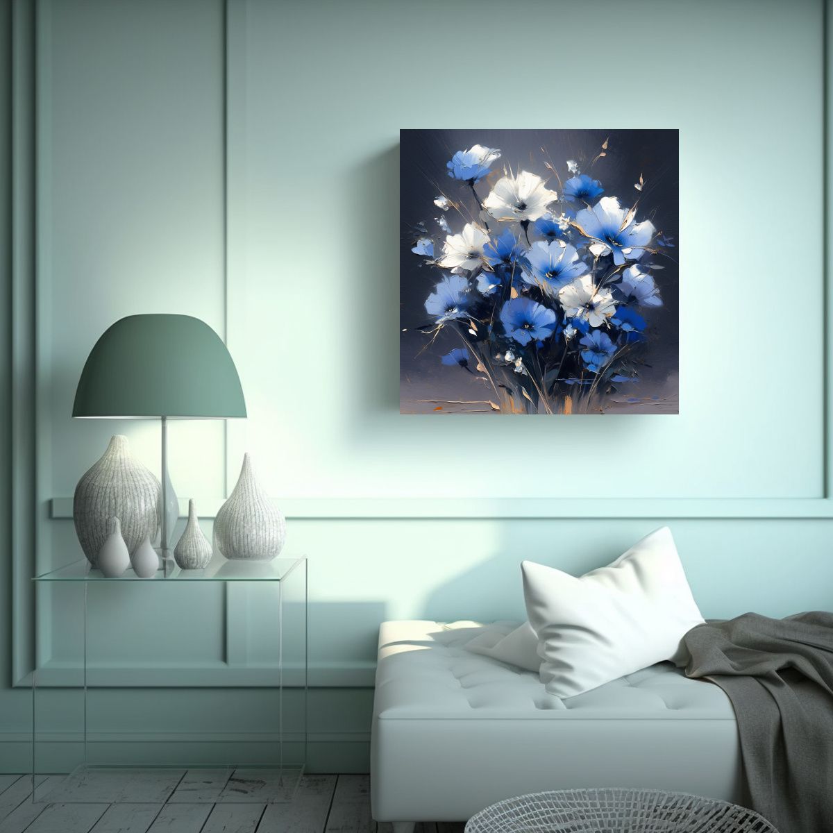 GENERICO - Pintura Luminosa De Flores En Colores Plata Para 70x70 Cm