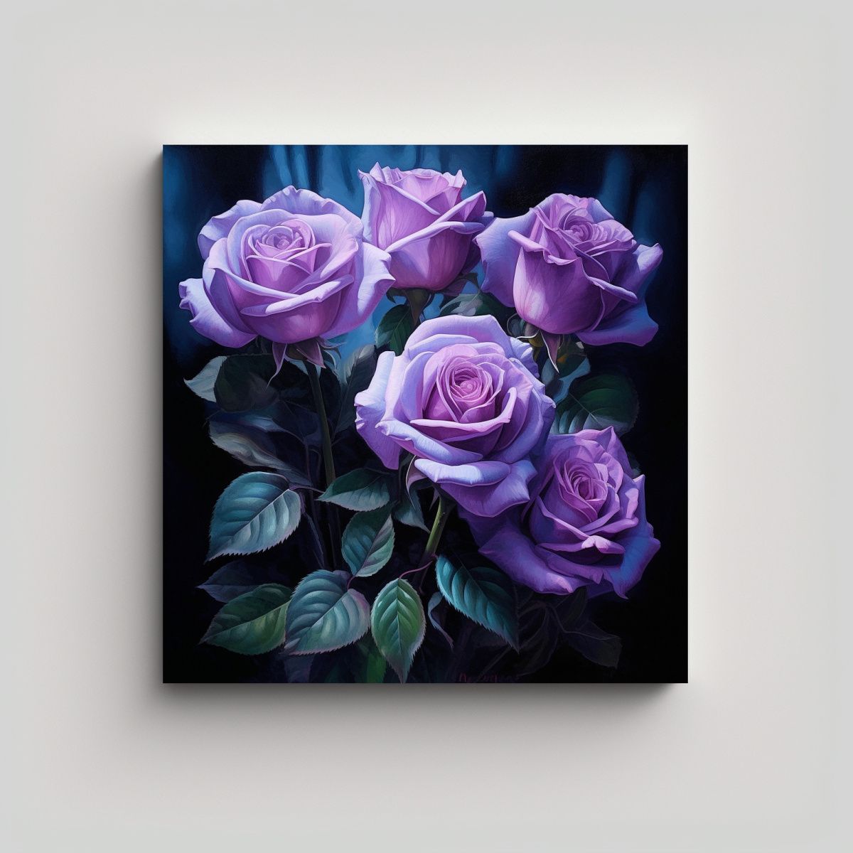 GENERICO - Cuadro Clásico Decorativo Con Rosas Púrpuras Y 90x90 Cm.