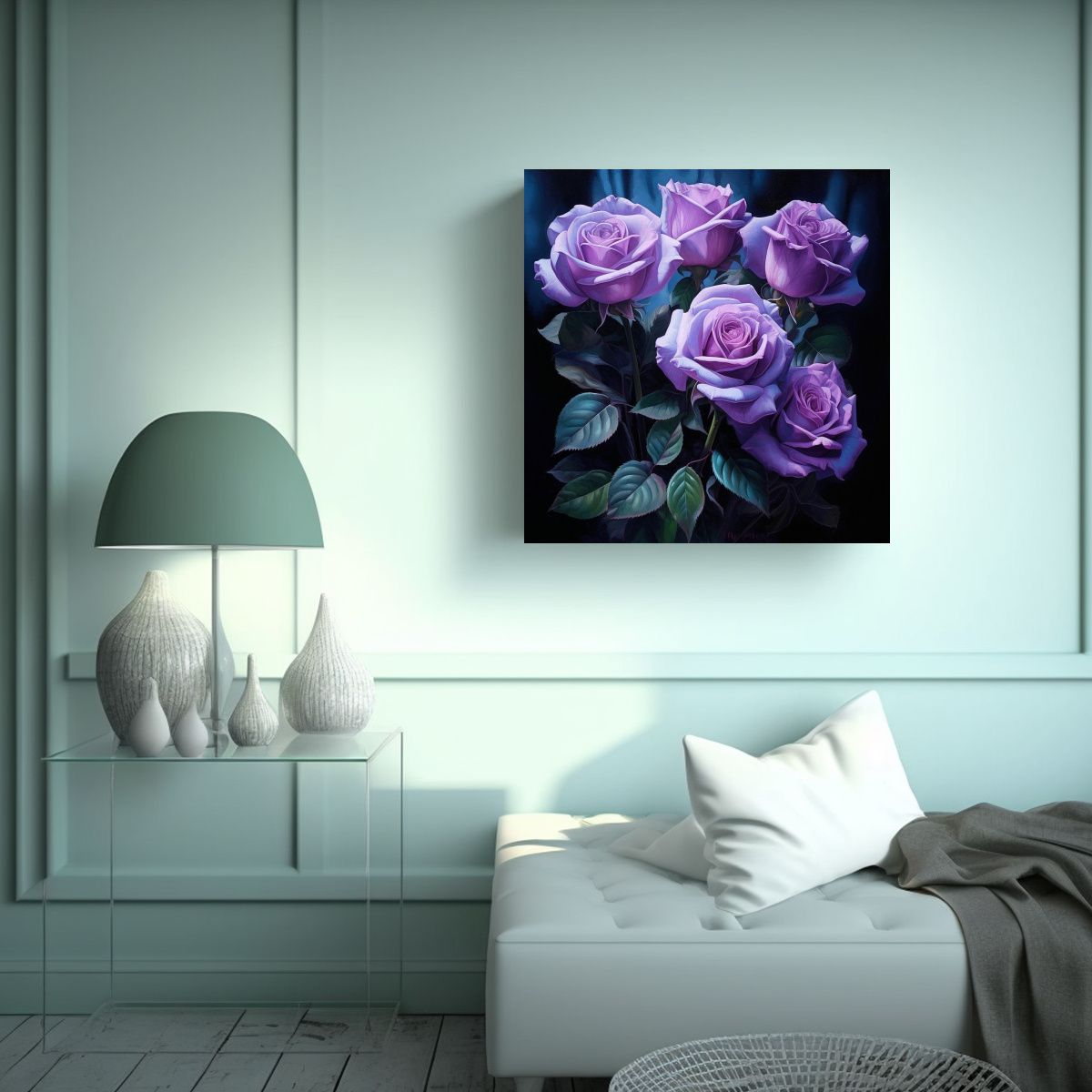 GENERICO - Cuadro Clásico Decorativo Con Rosas Púrpuras Y 90x90 Cm.