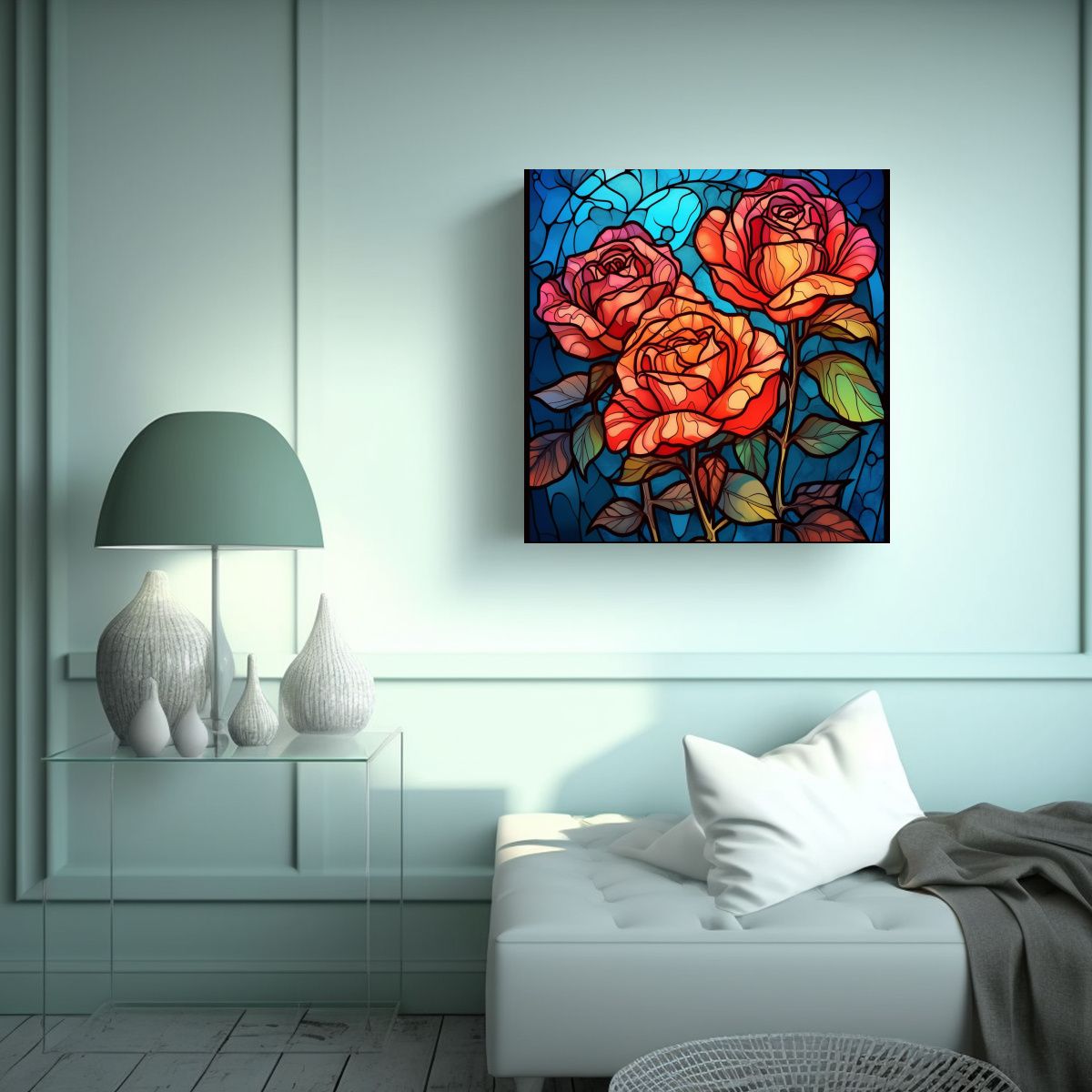 GENERICO - Cuadro Belleza Canva Rosas De Vitral En Arte 70x70 Cm