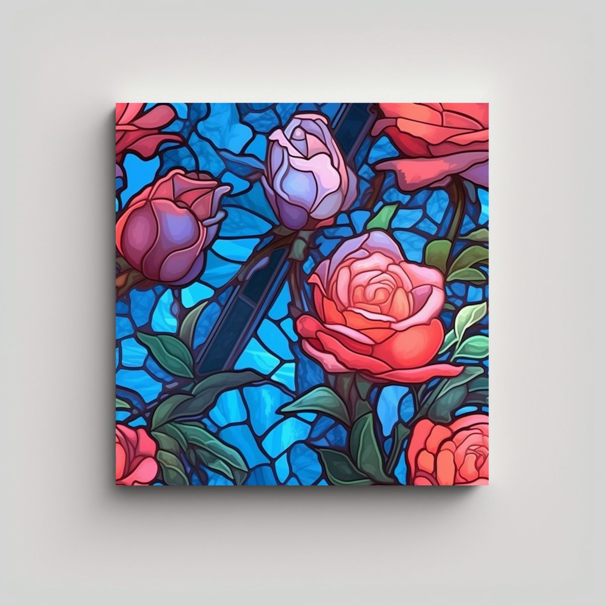 GENERICO - Cuadros Vitrales Estilo Naturaleza Viva Con Rosas 90x90 Cm