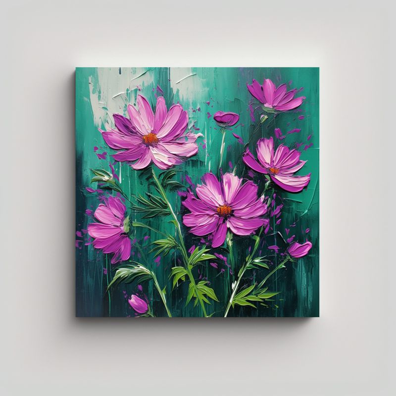 GENERICO - Cuadro De Flores Verdes Y Magenta En Lienzo Para 80x80 Cm