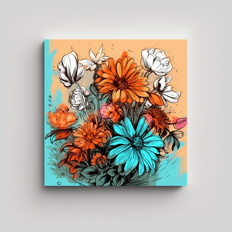 GENERICO - Esquema De Flores Estilo 90s En Canva De Finas 80x80 Cm