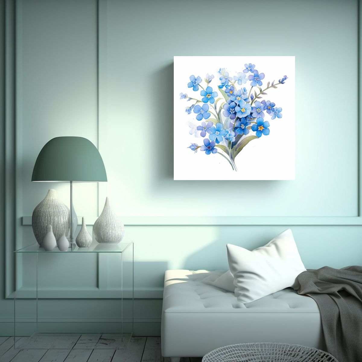 GENERICO - Cuadro Abstracto Luminoso Con Flores Forget-Me-Not 70x70 Cm