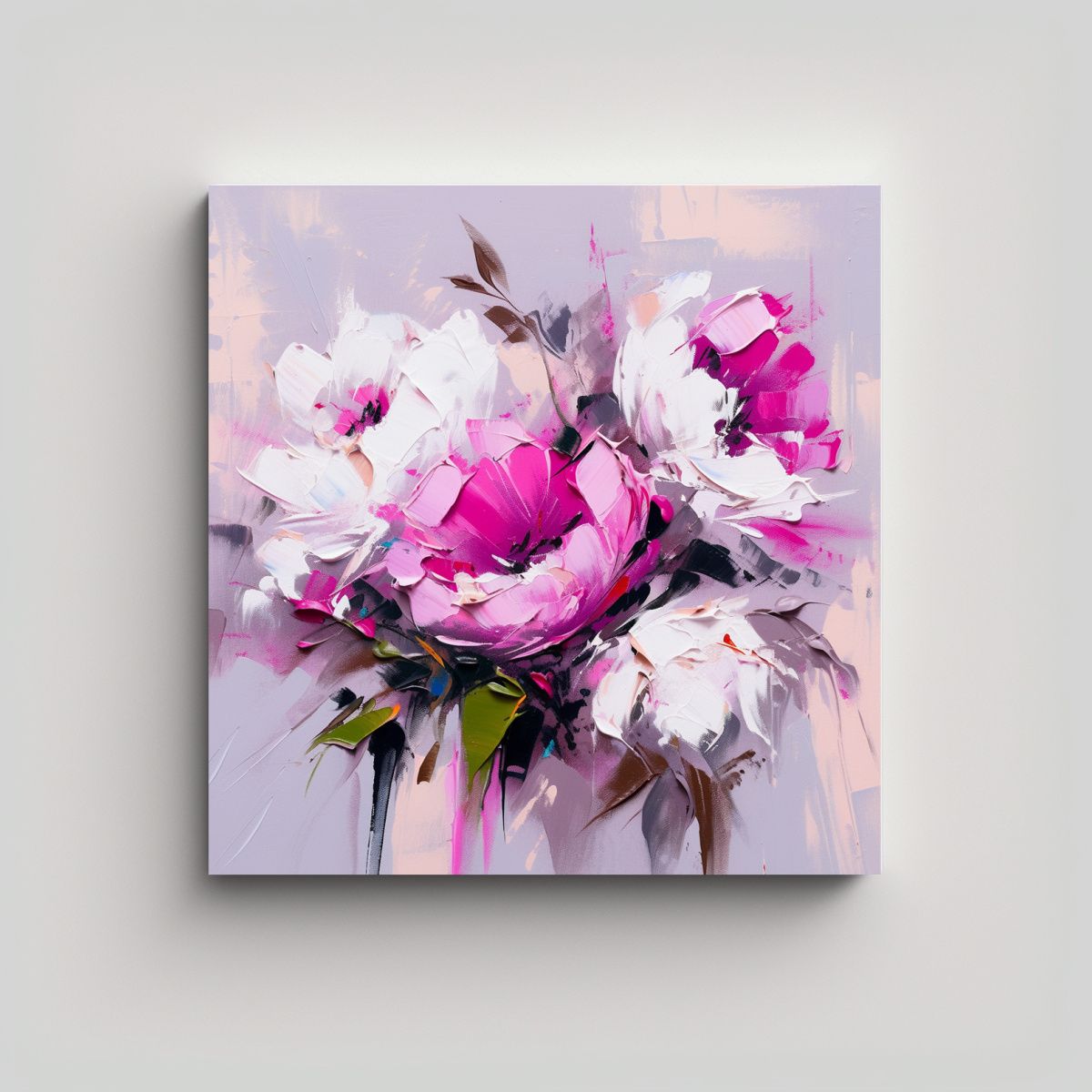 GENERICO - Cuadro Profundidad White Y Magenta Flores En 80x80 Cm