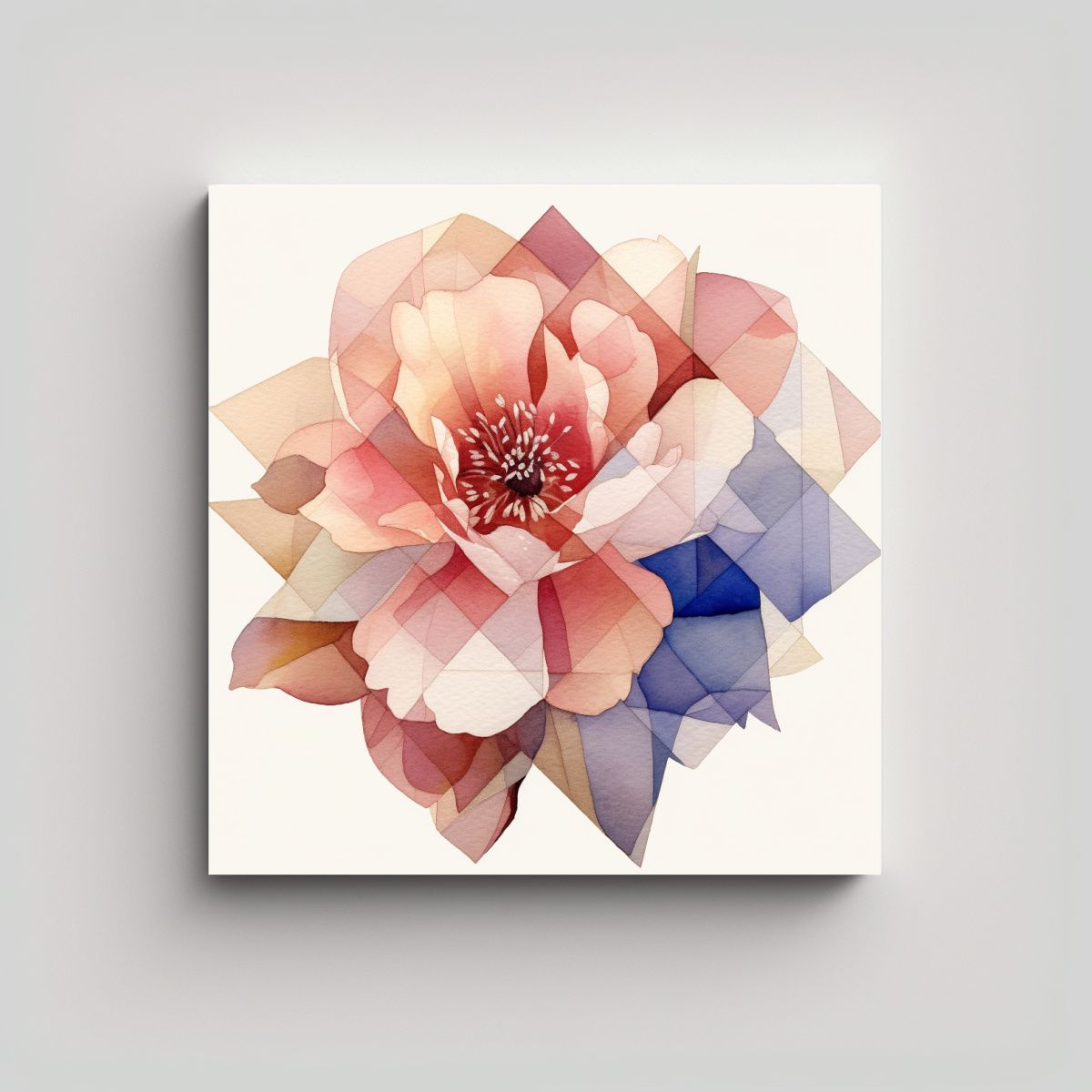 GENERICO - Cuadro Geométrico De Flor En Acuarela Beig Para 80x80 Cm