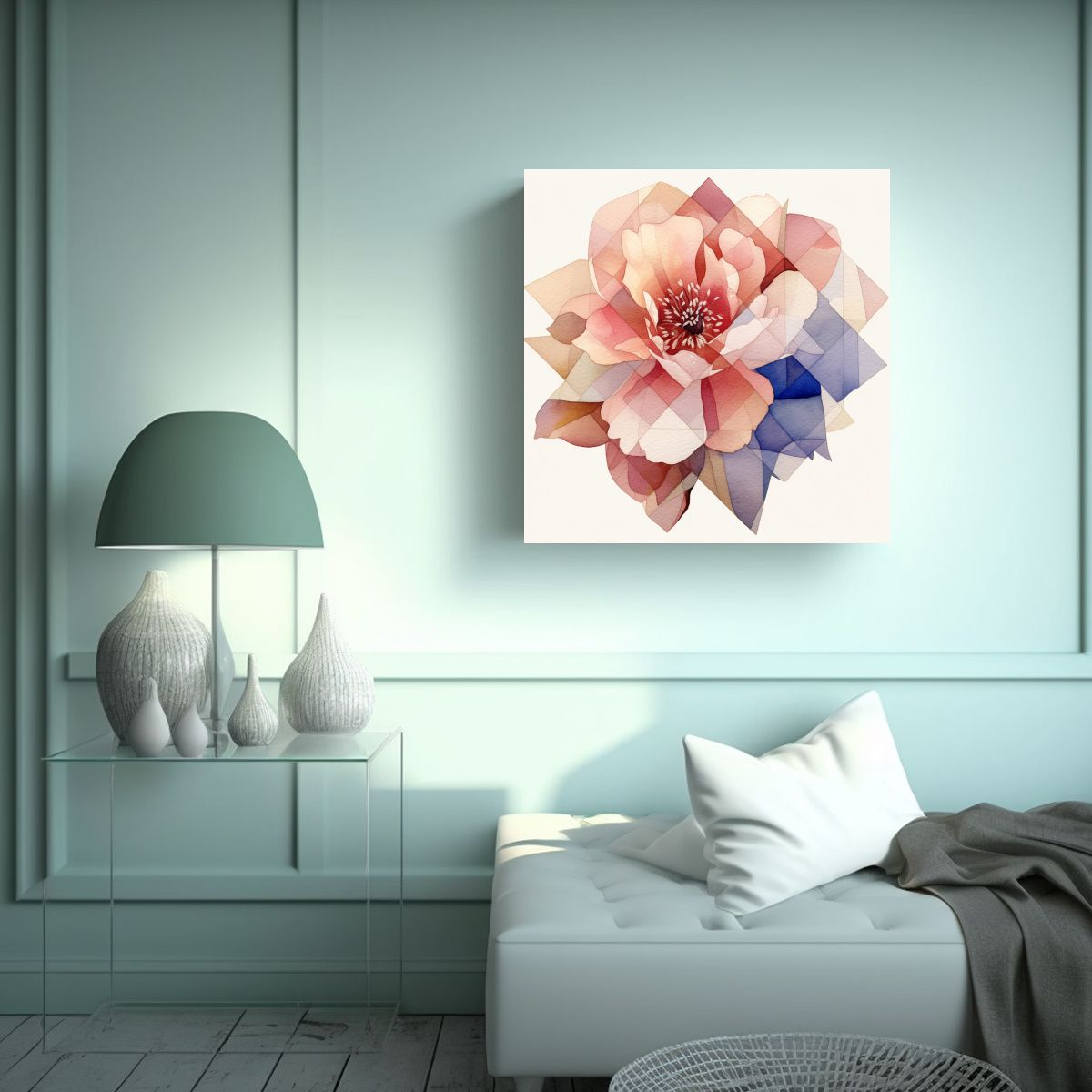 GENERICO - Cuadro Geométrico De Flor En Acuarela Beig Para 80x80 Cm