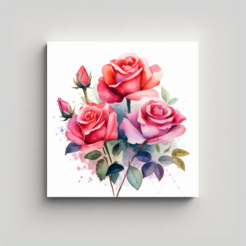 GENERICO - Canva Majestuoso De Rosas En Acuarela 4K Para 90x90 Cm
