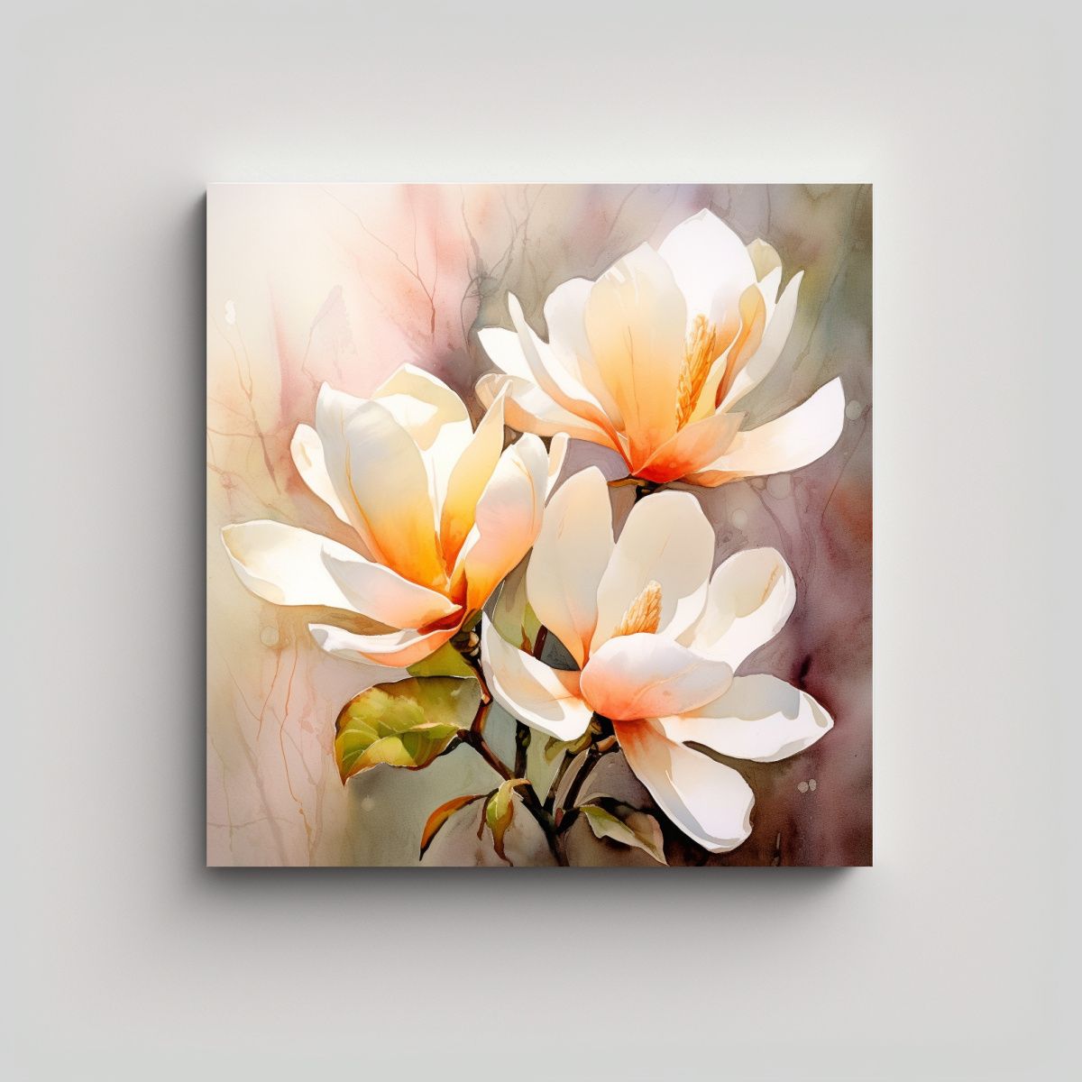 GENERICO - Pintura Abstracta De Flores Blancas Y Naranjas En 80x80 Cm