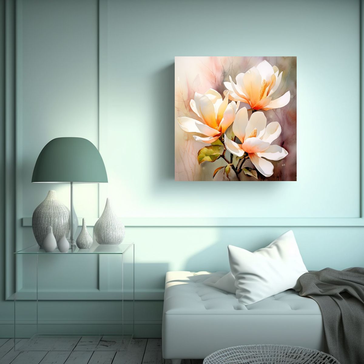 GENERICO - Pintura Abstracta De Flores Blancas Y Naranjas En 80x80 Cm