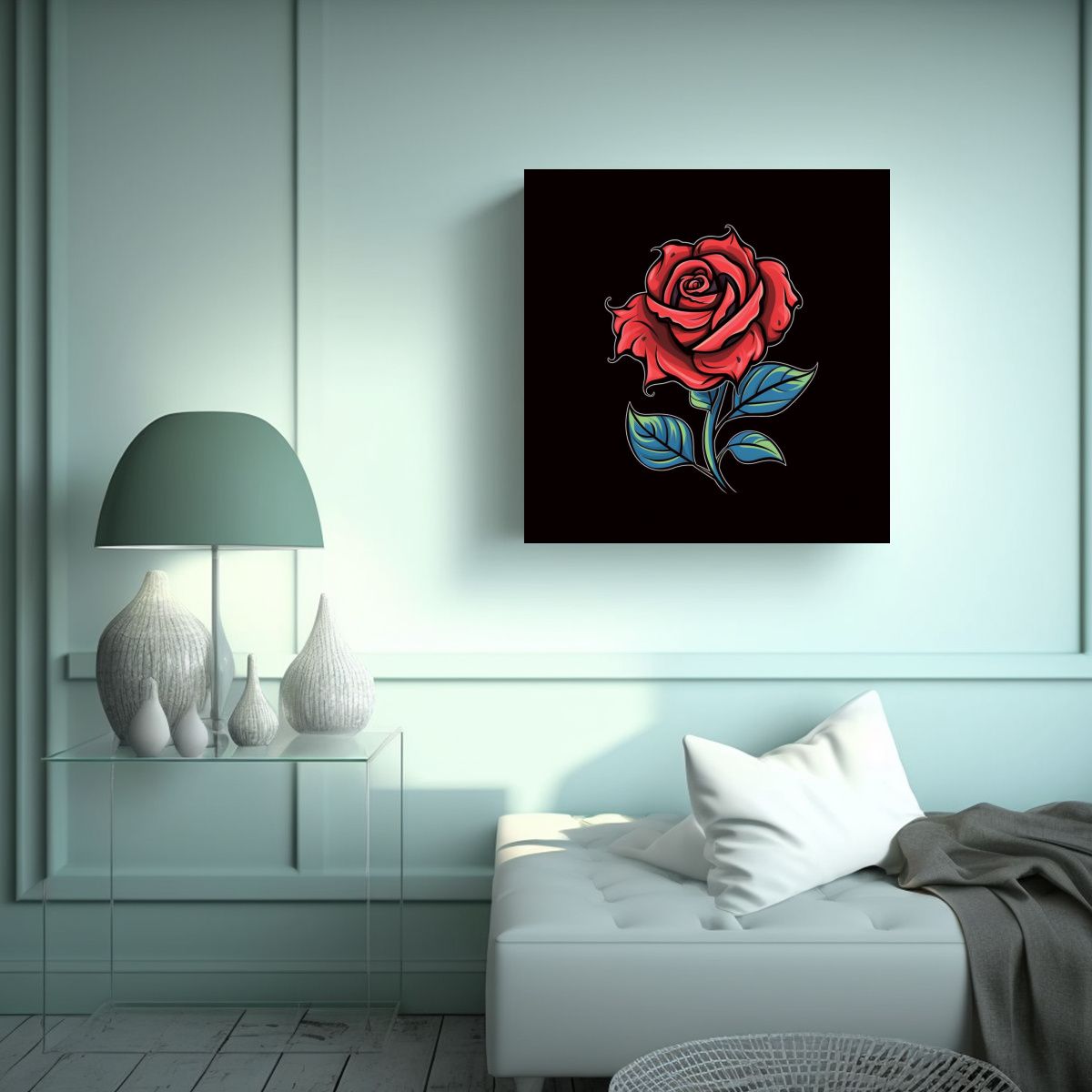GENERICO - Esquema De Arte De Pared Cuadrado Con Rosa 70x70 Cm