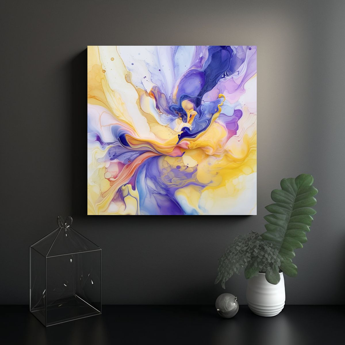 GENERICO - Cuadro Tela Cálido Reflejo Mágico Amarillo Azul 80x80 Cm