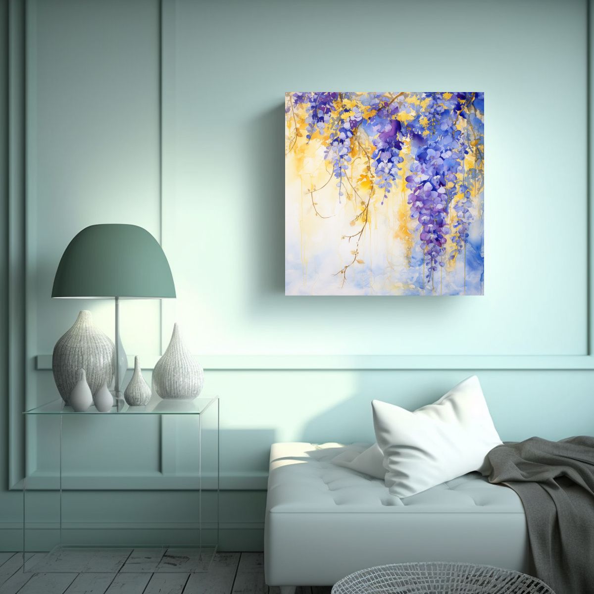 GENERICO - Lienzo Vintage Abstracto Con Flores De Glicinas 80x80 Cm