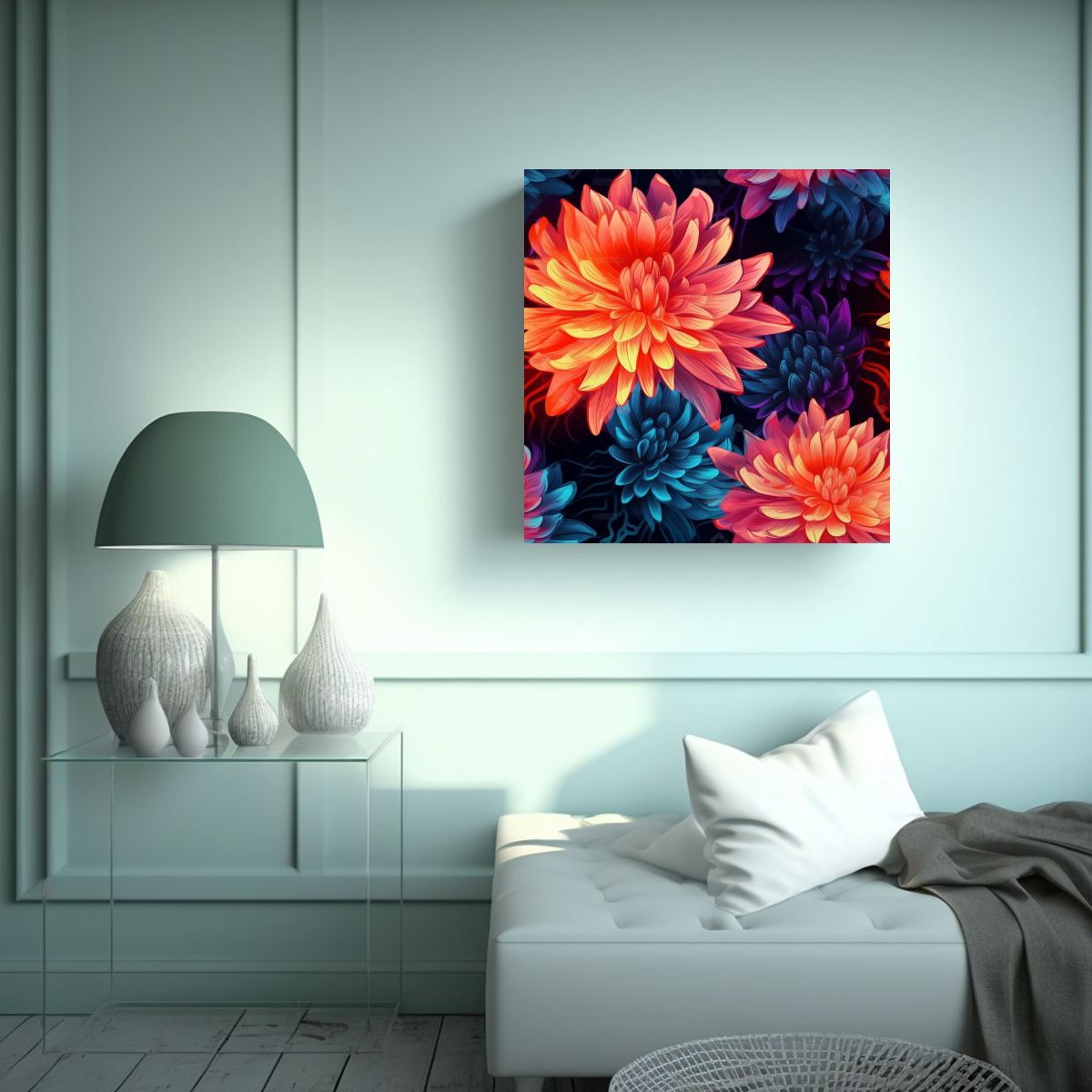 GENERICO - Patrón Continuo De Dahlia Pinnata Y Naturaleza 80x80 Cm
