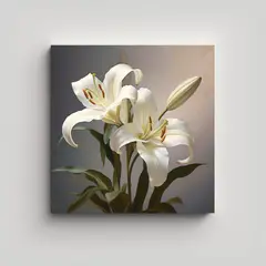 GENERICO - Ilustración Digital De Lirios Blancos En Lienzo 80x80 Cm.