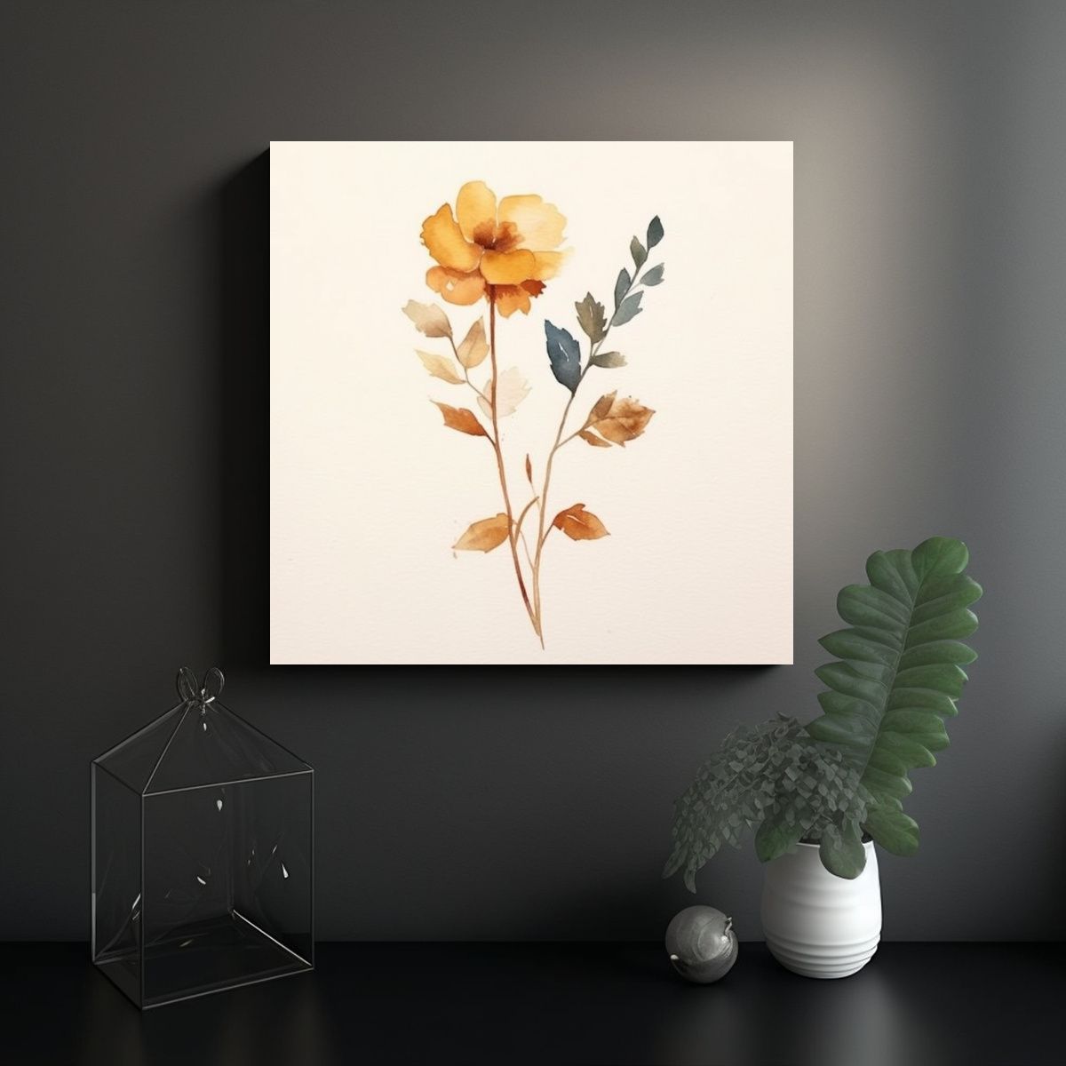 GENERICO - Cuadro Floral Minimalista De Acuarela En Estilo 80x80 Cm