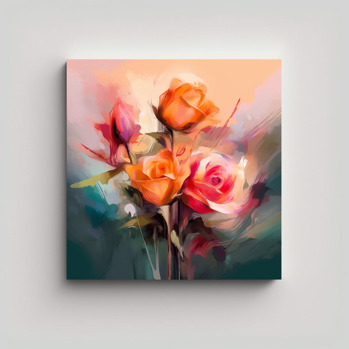GENERICO - Cuadro Abstracto De Rosas En Tela Bastidor 90x90 Cm