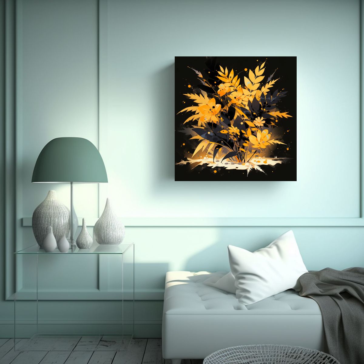 GENERICO - Cuadro Abstracto Esquema Amarillo Y Negro 80x80 Cm.