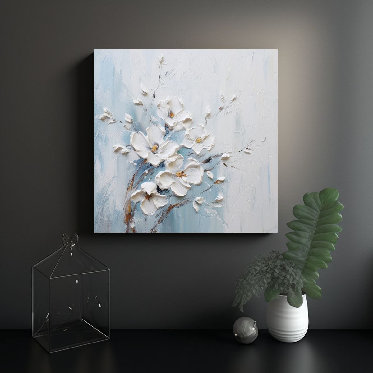 GENERICO - Pinturas Decorativas De Flores Blancas Sobre 90x90 Cm