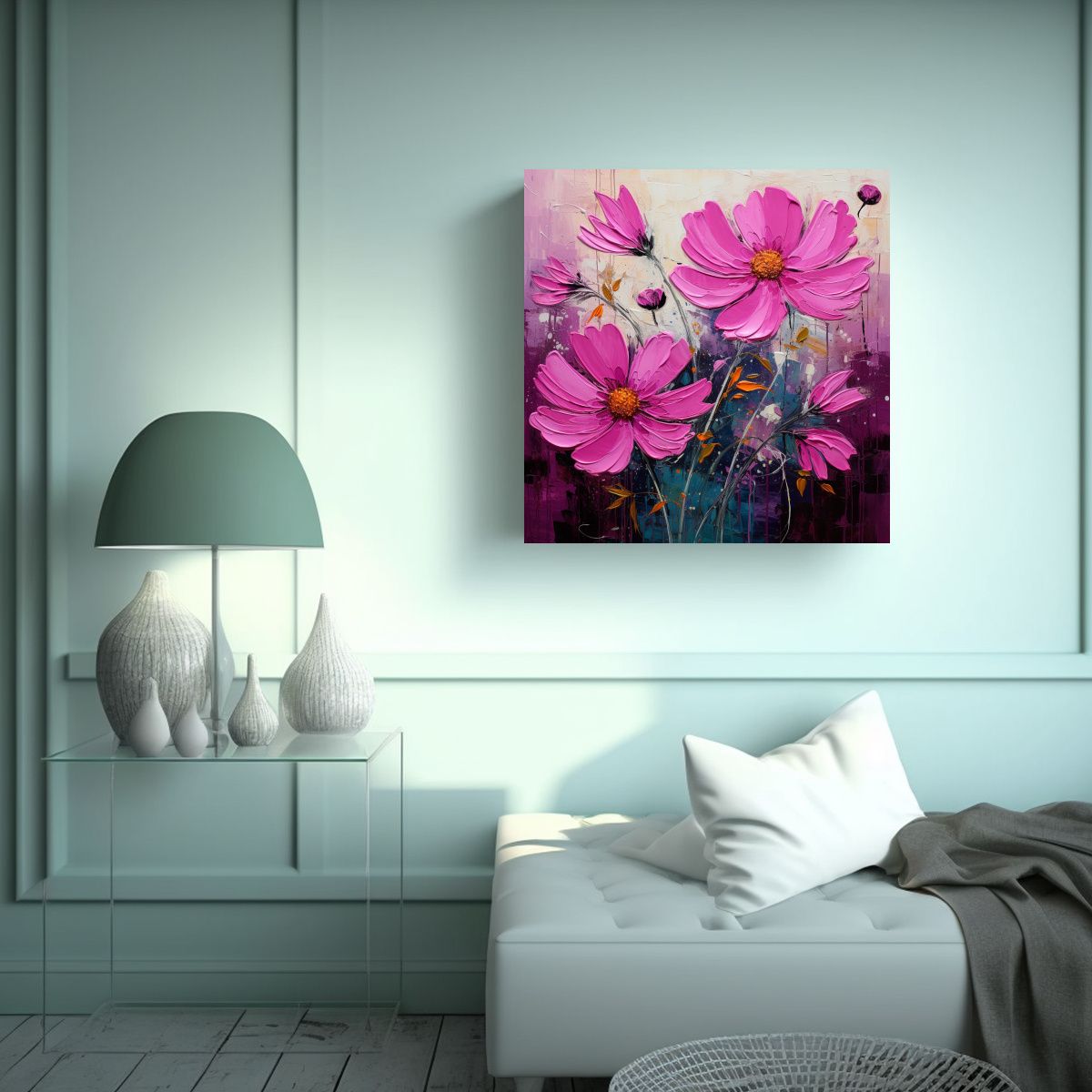 GENERICO - Pintura Floral En Lienzo Estilo Magenta En 80x80 Cm