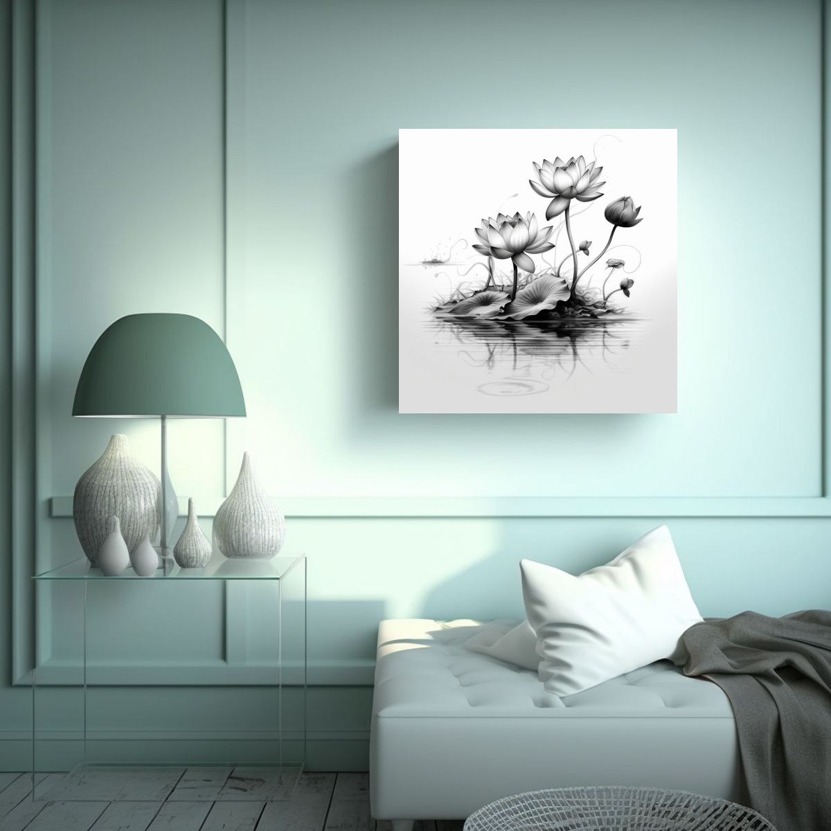 GENERICO - Sama Lotus Lineal Arte Pared Inspiración 90x90 Cm
