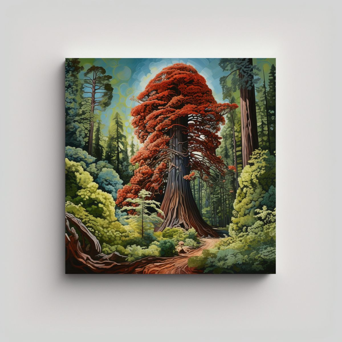 GENERICO - Cuadro Abstracto De árbol Secuoya Rojo Estilo 90x90 Cm