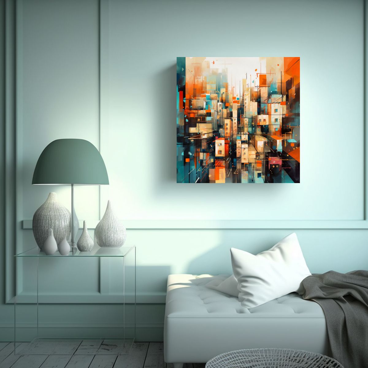 GENERICO - Pintura Moderna De Una Ciudad Con Estilo Naranja 70x70 Cm
