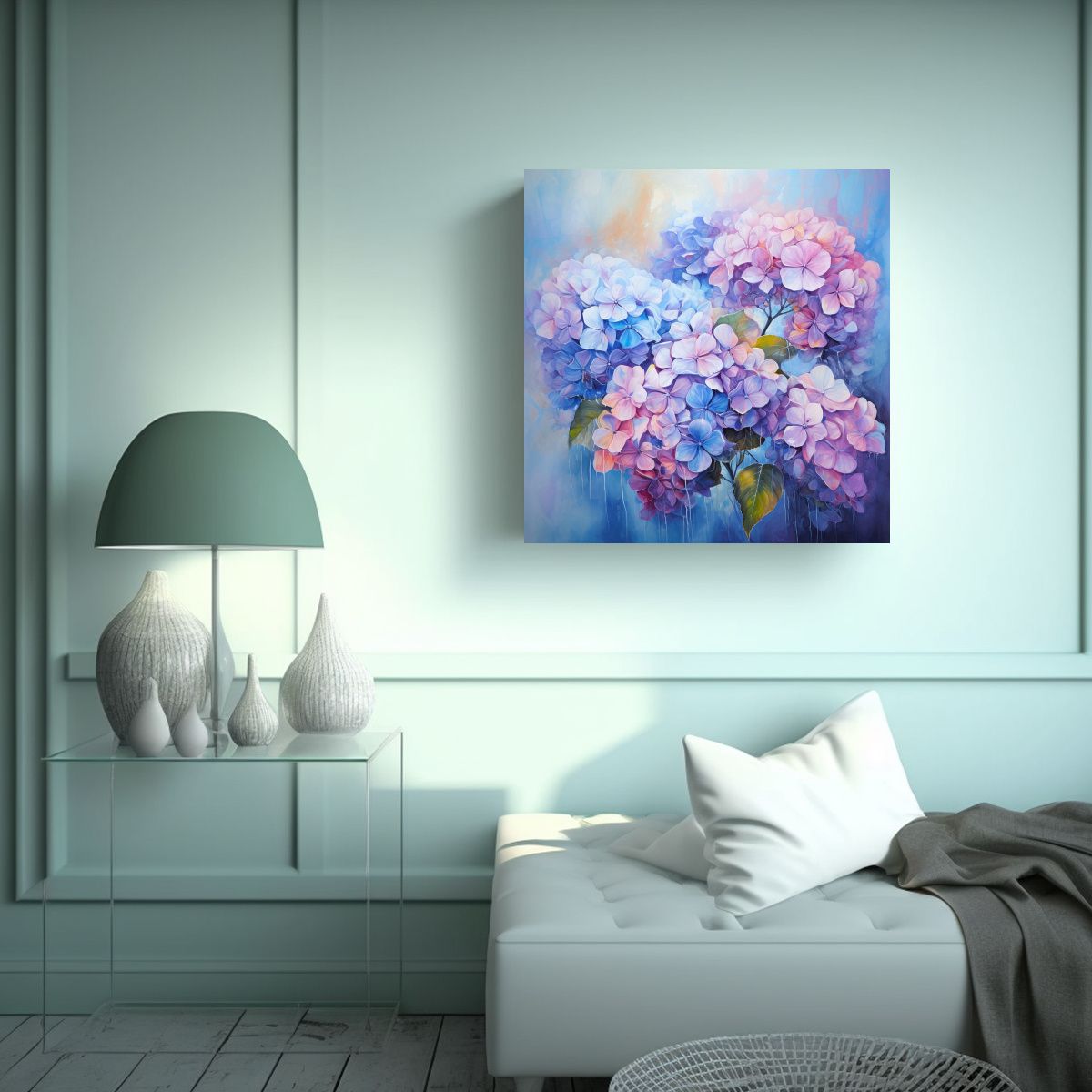 GENERICO - Arte De Pared Impreso Hydrangeas Flores Pintura 90x90 Cm