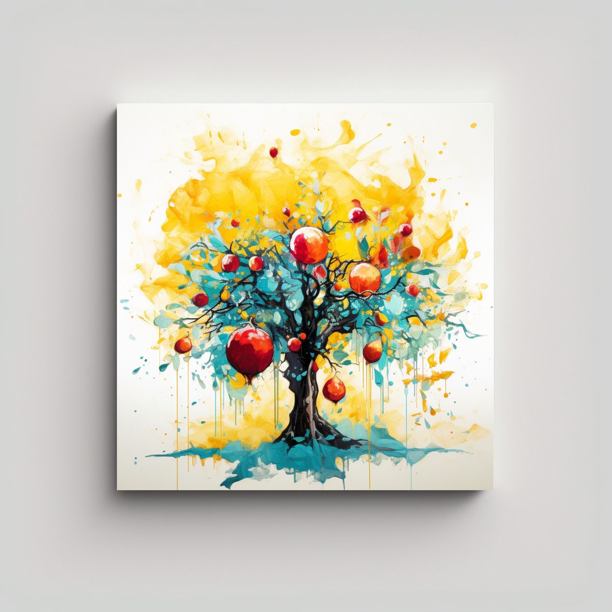 GENERICO - 1 Cuadro Cuadro Árbol De Granada Amarillo Y 80x80 Cm