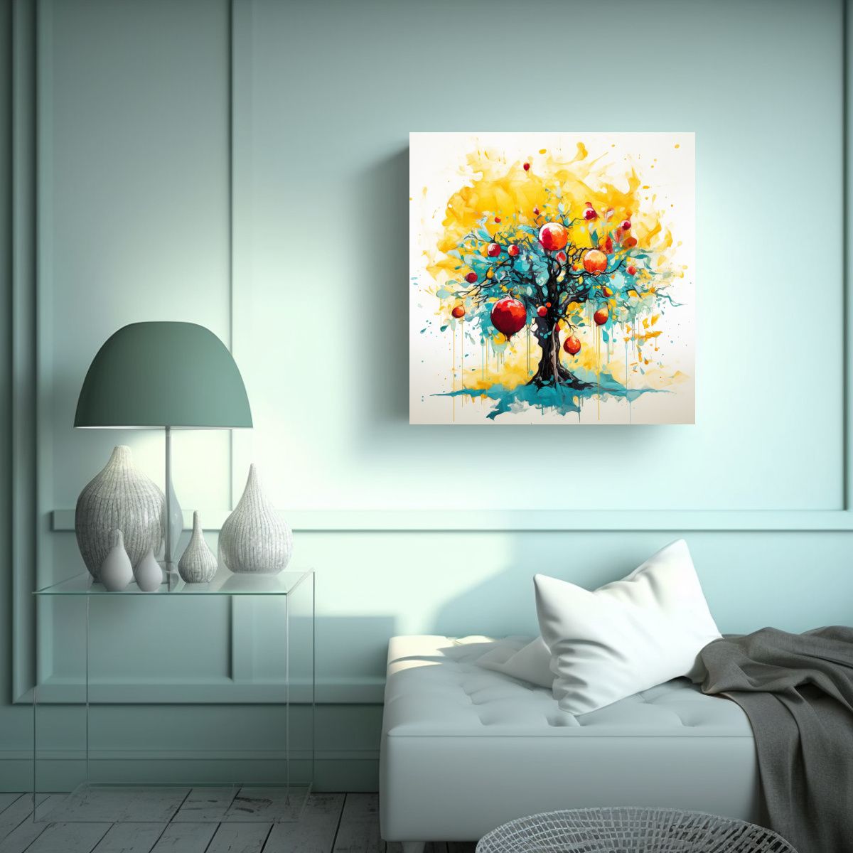 GENERICO - 1 Cuadro Cuadro Árbol De Granada Amarillo Y 80x80 Cm